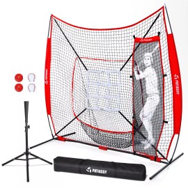 Patiassy 7'x7' Baseball & Softball Practice Net Set for Hitting Batting Pitching Training - Red
