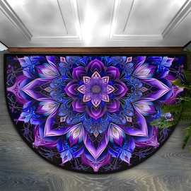 Half Round Door Mat Mandala Ethnic Bohemian Non Slip Washable Semi Circle Area Rug Absorbent Soft Half Moon Rug Floor Mat for Indoor Outdoor Kitchen Bathroom Patio Front Door Mat Decor