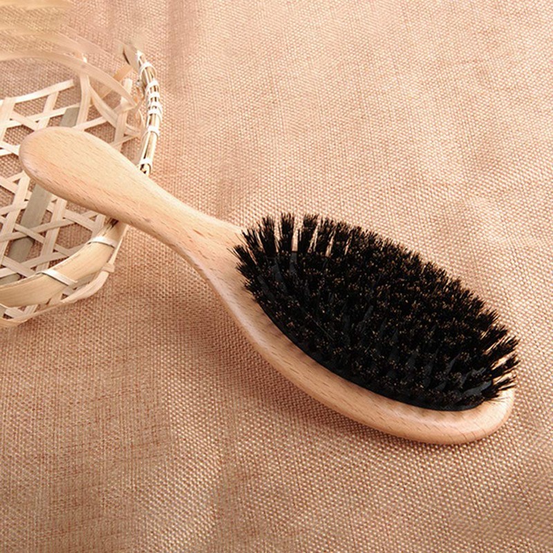 Natural Boar Bristle Hair Brush Wooden Paddle Hairbrush Detangling Hairbrush