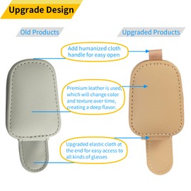 Yuoyar 2 Packs Sunglasses Holders for Car Visor - Magnetic Leather Sunglasses Holder and Ticket Card Clip - Car Visor Accessories (Beige)