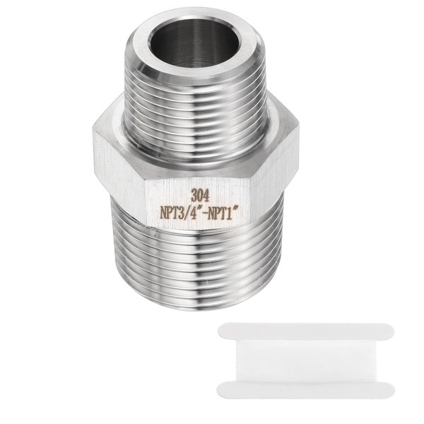 sourcing map 304 Stainless Steel Hex Nipple 3/4" NPT Male