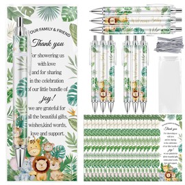 Lebsitey 50 Sets Pen Baby Shower Favors Gifts for Guests Includes 50 Rolling Paper Ballpoint Pens and 50 Greeting Thank You Bookmarks Baby Shower Party Favors (Safari)