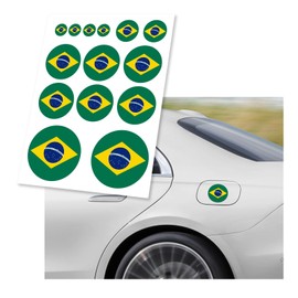 Dickno American Flag Decal, Patriotic Reflective Stripe USA Flags Car Sticker with Multiple Size, Waterproof Universal American Vehicle Decal Sticker for Car Helmet Laptop (Brazil, Round)