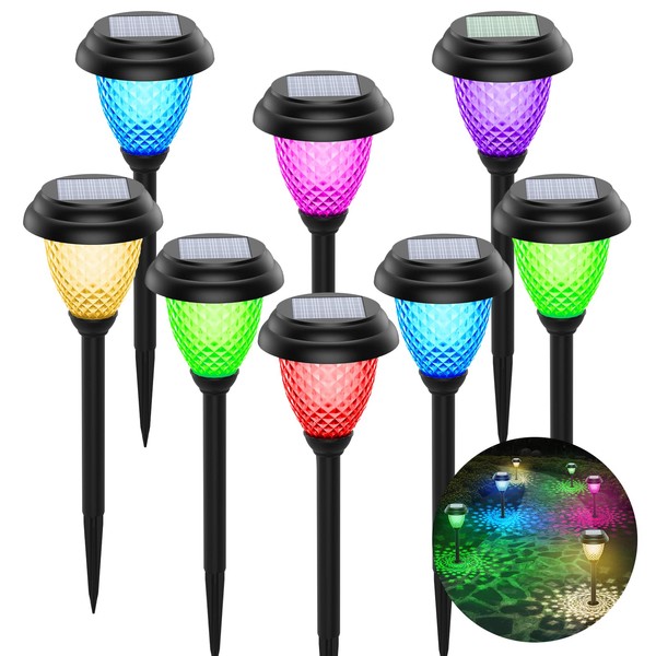 Solar Pathway Lights Outdoor - CIYOYO 8 Pack Warm White & Color Changing Waterproof Landscape Path Lights Solar Powered Decorative Garden Yard Lights for Path Lawn Walkway Patio Driveway, Auto On/Off