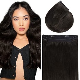 Lacer Hair Wire Hair Extensions Real Human Hair Natural Black Invisible Wire Hair Extensions 16 lnch 90g Adjustable Size Secret Wire Extensions