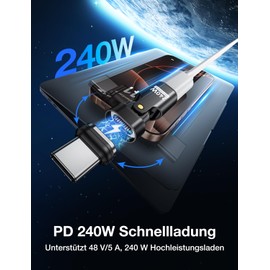 AUFU 240 W USB C Magnetic Adapter, 16 PIN 180° Rotation Magnetic Adapter (Pack of 2), 48 V/5 A Type-C Quick Charge Magnetic Plug, for Phone 16/15/MacBook Pro Series, USB-C Laptops and Type-C Devices