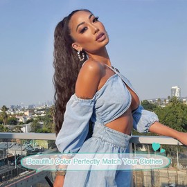 YEAME Wavy Ponytail Extension Claw Clip, 22 Inch Corn Wave Pony Tail Synthetic Brown Hair, Long Curly Jaw Ponytail Hair Extainson for Women Girls (Black Brown)