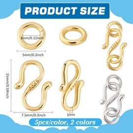 PH PandaHall 999 Sterling Silver S Hook Clasp 10pcs S Hook Eye Clasp Jewellery Connector Clasp with Jump Rings Metal Necklace Shortener for Necklace Jewellery Making Choker Bracelet, Golden/Platinum