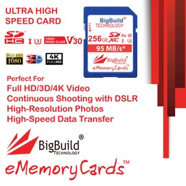 BigBuild Technology 256GB UHS-I U3 95MB/s Memory Card Compatible with Sony Alpha ZVE10, ZVE10L, 7 III, ILCE7M3B.CEC Camera Class 10 SDXC