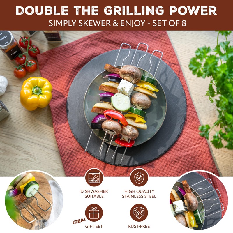 bremermann Double Barbecue Skewers Set of 8 Stainless Steel Approx.