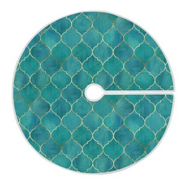 ATTX Teal Moroccan with Gold Line Christmas Tree Skirt 47.2 inch Ornaments Xmas Tree Skirts for Christmas Holiday Decoration New Year Party