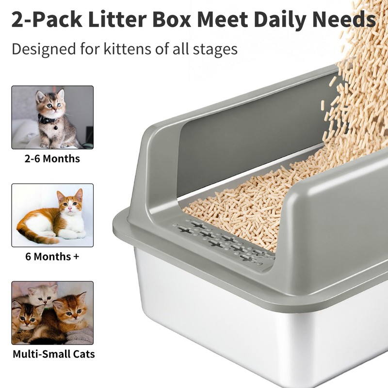 Kirecoo 2 Pack Stainless Steel Litter Box with Lid, Medium