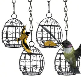 Bird Feeder, Suet Ball Feeders for Outside Hanging, Metal Hanging Bird Feeder with Hooks, Fat Ball Bird Feeder Suet Feeder for Wild Birds Outdoor Garden (Black,4 pcs)