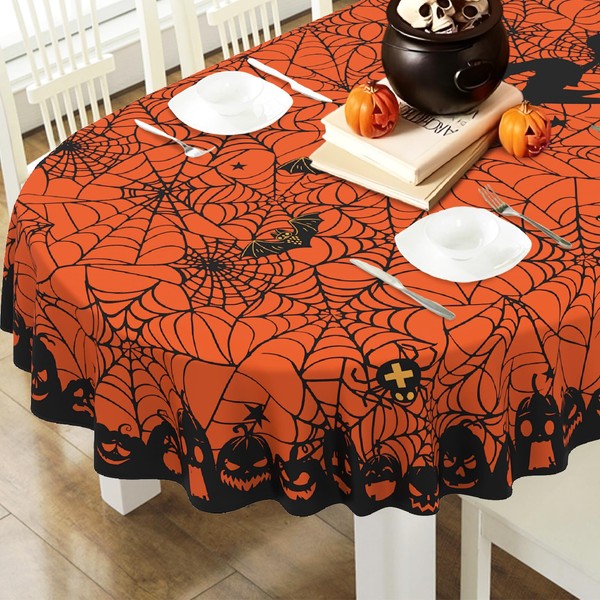 bnhjsdw Halloween Oval Tablecloth Spider Web Table Cloth for Halloween
