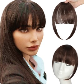 Wodelanle Bangs Hair Clip in Bangs, Clip on Bangs Brown Faux Bangs, Easy to Use Fake Bangs Clip in Hair Extensions, French Bangs Fringe with Temples Wigs for Daily Wear (Medium Brown)