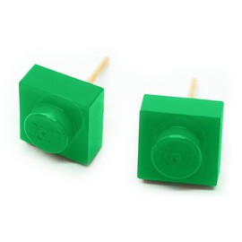 Square Brick Stud Earrings with Gold-platted Body. Lightweight, Hypoallergenic, Great for daily outfits, Original design by Re-Do Bricks. Aesthetic. Unique. Trendy. (Green)
