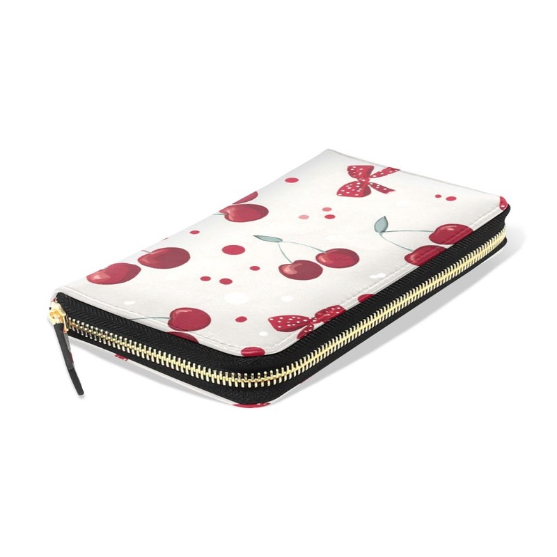 Bolaz Long Wallets Leather Bifold Wallet for Women Red Cherry