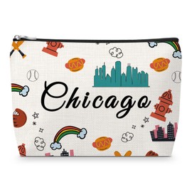 Sfodiary Chicago Makeup Bag for Women Chicago Souvenir Gift for Mom Sister Christmas Birthday Mothers Day Presents Graduation Gift for Her Friend BFF Christmas Cosmetic Bag Bachelorette Party Favors