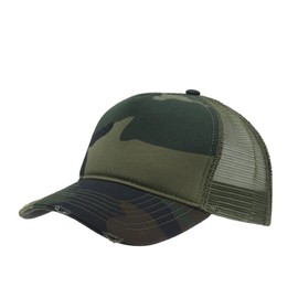 The Vintage Year High Crown Foam Mesh Camouflage Trucker Hat Baseball Cap (Distressed Woodland Camo)