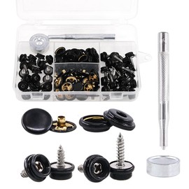 Rustark 120-Pcs Black Fastener Screw Snaps Boat Canvas Cover Snap Button Cap Marine Grade 3/8" Socket Stainless Steel Screws with 2-Pcs Snap Setting Tool Kit for Furniture Canvas Fabric Boats