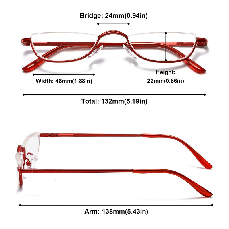 ABETOS Half Moon Reading Glasses Men Women Half Rim Metal