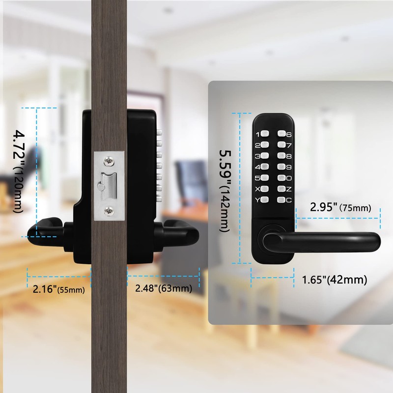 Casmer Upgrade Mechanical Door Lock with Adjustable Deadlatch 2-3/8'' and