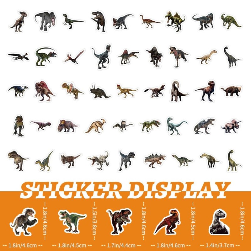 [Set of 100] Realistic Dinosaur Sticker Set, Tyrannosaurus, Triceratops, Ancient