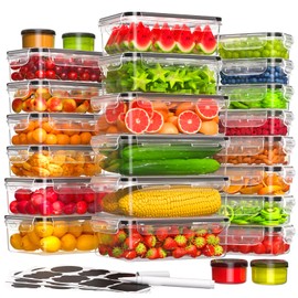 KEMETHY 48 Pcs Larger Food Storage Containers with Lids Airtight (24 Containers & 24 Lids), Meal Prep Container for Pantry & Kitchen Organization, BPA-Free, Leak-Proof with Labels & Marker Pen