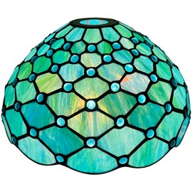 Capulina Tiffany Lamp Shade 12 Inches Wide Accessories Replacement Seagrass Blue Beads Style Stained Glass Lampshade for Torchiere Floor Lamp and Pendant Light