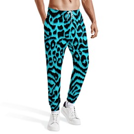 CAIJI Men's Sweatpants Lounge Pants Animal Print Blue Leopard Print Soft Sports Trousers Drawstring Jogger Pants with Pocket 2XL