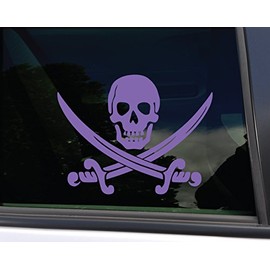 Pirate Skull and Swords Vinyl Decal Laptop Car Truck Bumper Window Sticker, 5.5" x 4.25”, Purple