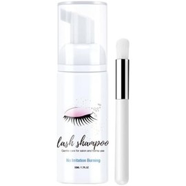 Espuma Limpiadora de Pestañas 50ml de Plástico Blanco Extensiones y Pestañas Naturales, Elimina Suciedad, Aceite y Maquillaje, Incluye Cepillo