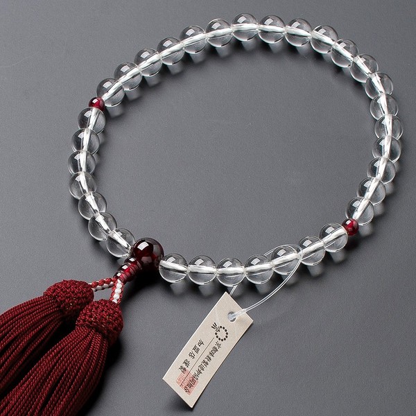 Butsudanya Takita Shoten Kyoto Prayer Beads, Women's, Genuine Crystal, Garnet Tailor, 0.3 inch (8 mm) Ball, Pure Silk Head Bassel, With Prayer Bag Included, Certificates Included