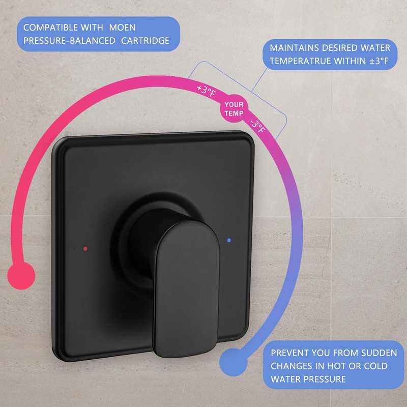 Shower Trim Kit, Compatible with Moen Posi-Temp Valve, Matte Black