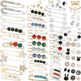 70 Pcs Brooch Pins for Women Fashion, Decorative Safety Pins for Clothes, Sweater Shawl Clip Gold Flower Pins for Women, Faux Pearl Brooch Pins for Crafts, Waist Pants Safety Pins with Storage Box