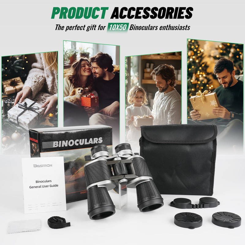 BOSTRON 10x50 Binoculars with Independent Eyepiece Adjustment for Outdoor