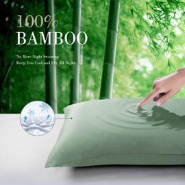 WishSmile Jade Green Bamboo Cooling Pillowcases King Pillow Cases Set of 2 Breathable Cool Silky Soft Moisture Wicking for Hot Sleepers,Hair and Skin Friendly,2 Pack,20x36 inches