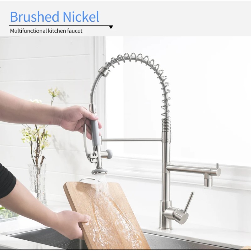 FLG Brushed Nickel Kitchen Faucet Single Handle Spring Faucet with