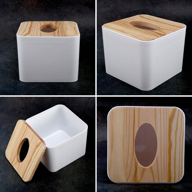 Plomevry Square Tissue Box Tissue Box with Wooden Lid Household