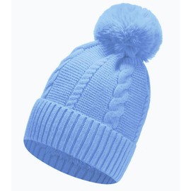 Gadgets Mafia Winter Hats for Women Fur Line Beanie Hat with Pom Pom Hat (Sky Blue)
