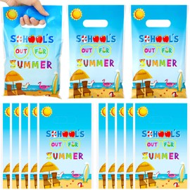 Spakon 100 Pcs Schools out for Summer Gift Bags with Handle Happy Last Day of School Party Favors Goody Candy Treat Plastic Gifts Bags for Summer Vacation Party Supplies, Blue, 9.84''x6.5''