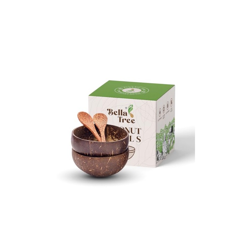 Bella Tree® Set of 2 Coconut Bowls with 2 Wooden