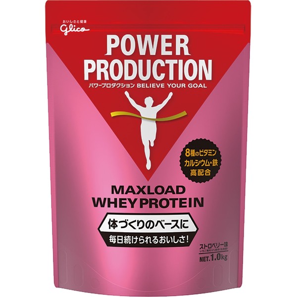 Ezaki Glico Power Production Max Road Whey Protein, Strawberry Flavor, 2.2 lbs (1.0 kg), Estimated Use Approximately 50 Servings, Protein, Content Rate, 70.3% (Anhydrous Equivalent Value), 8 Types of Water Soluble Vitamins, Calcium, Iron Blend, Strawberry