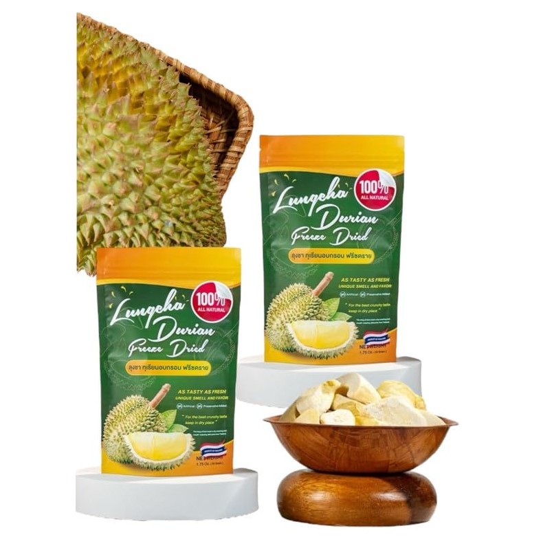 LUNGCHA Freeze Dried Durian Pure Premium King of Thai fruit,