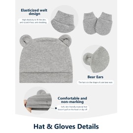 ZURLEFY Scratch Baby Hand Mittens for Newborn Boys, Cute Baby Bear Ear Hats and Baby Mittens 0-6 Months(31-07-6p2)