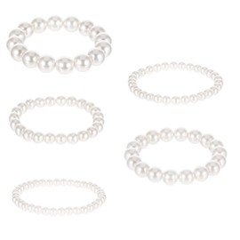 Ouligay Pack of 5 Pearl Bracelets, Women's Pearl Bracelets, White Pearl Bracelets, Bridal, Wedding, Vintage Pearl Bracelets, Stackable Faux Pearl Bracelet, Pearl Bracelets (4/6/8/10/12 mm),