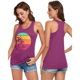 Racerback Tank Tops for Women Summer Sleeveless Round Neck Casual Graphic Tunic Shirts, Purple Coconut Sunset, M
