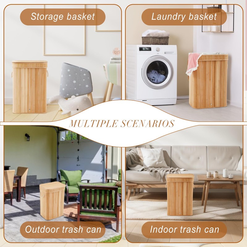 Kritkin 2 Pack Bamboo Slim Trash Can with Lid, 21