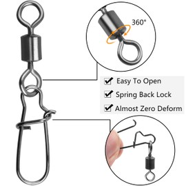 Fishing Rolling Swivels with Nice Snaps, 120pcs Stainless Steel Barrel Fishing Swivels Duo-Lock Snaps High Strength Connectors Fishing Tackle(8#)