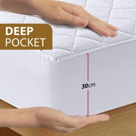 My home store Single Quilted Mattress Protector 30 cm Deep - 100% Microfiber Non Allergenic, Breathable & Super Soft- Noiseless Fitted Skirt Mattress Protector (90 Cm×190 Cm)